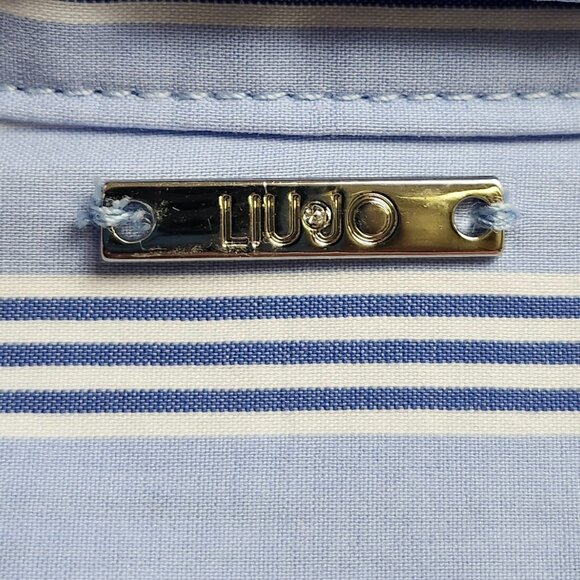 Liu Jo Women's Blue/White Striped Long Sleeved Shirt W/Elastic Knot Look Size 38 - Picture 7 of 12